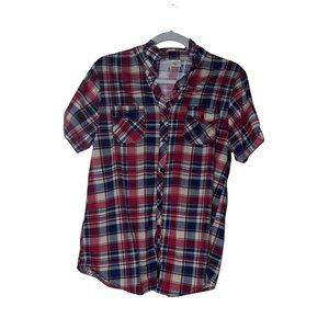 Women’s Vintage Button Shirt Pink and Blue Sz L